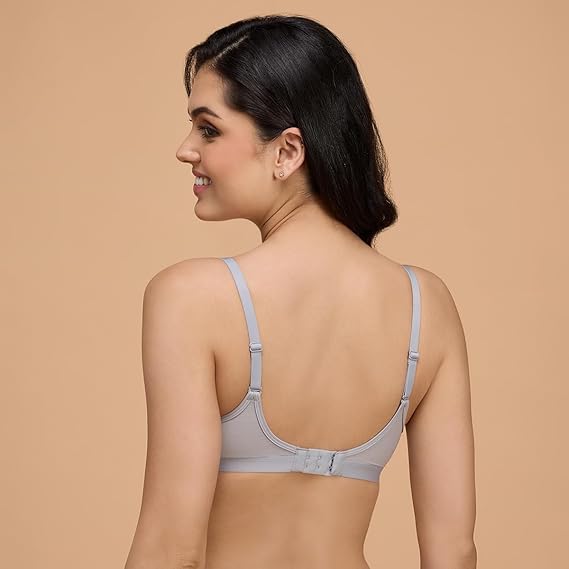 NYKD Encircled with Love Everyday Cotton Push-Up Bra for Women Wired, Full Coverage, Lightweight, Adjustable Straps – NYB249, Grey Melange, 30C
